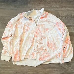 Aerie White and Pink Zip-Up Sweatshirt